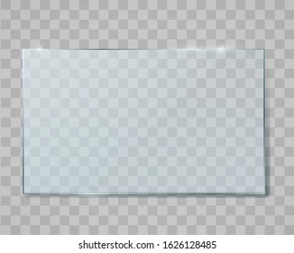 Realistic transparent plate on transparent background. Flat glass. Realistic 3D design. 