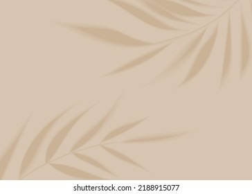 Realistic transparent shadow from leaf palm tree the beige wall background  Cosmetic SPA concept  Tropical plant leaves shadow  Mockup and palm tree blur  Vector illustration