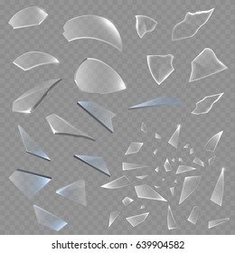 Realistic transparent shards of broken glass pieces sharp realistic 3d style vector illustration