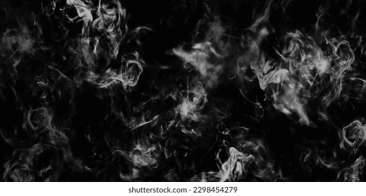 Realistic transparent smoke or steam in white and gray colors, for use on dark background.