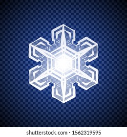 Realistic transparent snowflake isolated on checkered background vector illustration.