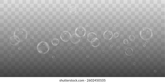 realistic transparent soap bubble with a glossy surface, rainbow reflections, and floating foam effect. Perfect for abstract designs, water elements, and magical background visuals. Vector