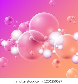 Realistic Transparent Soap Bubbles with Orange Violet Background