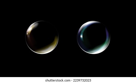 Realistische transparente Seifenblasen mit Reflexion im Regenbogen. Einzelsatz-Zusammensetzung