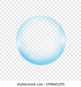 Pozo transparente realista o burbuja de agua. Gran esfera de vidrio translúcido con bombillas y sombra. Ilustración de la órbita de transparencia vectorial de eps aislados