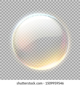 Realistic Transparent Sphere With Golden Glowing Bubble On Transparent Background. Vector Glossy Bubble, 3d Orb. 3d Abstract Circle For Your Design.