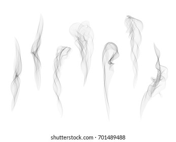 Realistic transparent vector smoke texture set. Abstract digital smoke isolated on white background design element collection.