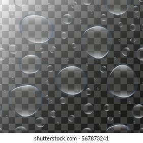 Realistic Transparent water bubbles. 3d set soap bubbles, drop, droplets. Vector illustration
