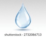 Realistic transparent water drop. Blue cosmetic serum drop. Vector illustration
