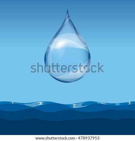 Realistic transparent water drop water level. Natural liquid, vector illustration