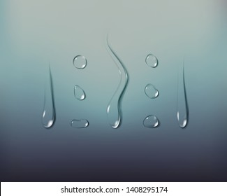 Realistic transparent water drop set on light isolated. Condensation of rain.