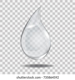 Realistic Transparent water drop. Useful with any background. Illustrated vector.