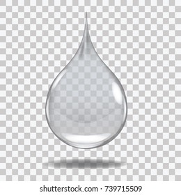 Realistic Transparent water drop. Useful with any background. Illustrated vector.