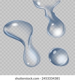 Realistic Transparent Water Droplets, Dews Or Tears. 3d Vector Graphics of Aqua Bubbles, Flowing Droplets