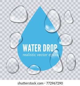 Realistic transparent Water drops isolated on transparent background