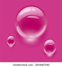 Realistic transparent water drops on colorful backgrounds. Vector illustration. Drops water rain