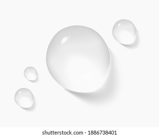 Realistic transparent water drops. Pure cosmetic product sample vector illustration. Moisturizer skincare serum isolated on white background - Shutterstock ID 1886738401