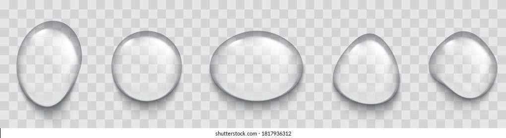 Realistic transparent water drops set. Shining water drops isolated on transparent background. Mockup water drop collection - stock vector.