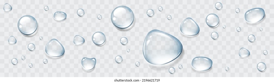 Realistic transparent water drops set. Rain drops on the glass. Isolated vector illustration
