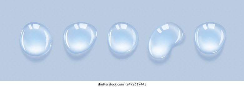 Juego de gotas de agua transparente realista. Vector realista agua o lluvia gotas de colección en diferentes Formas sobre fondo transparente.