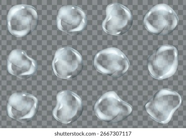 Realista transparente gotas de água definido. Ilustração isolada de vetor