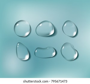 Realistic Transparent Water Drops Set.