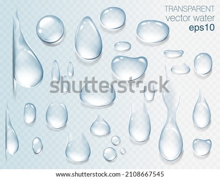 Realistic transparent water drops set. Rain drops on the glass. Isolated vector illustration