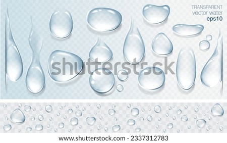 Realistic transparent water drops set. Rain drops on the glass. Isolated vector illustration