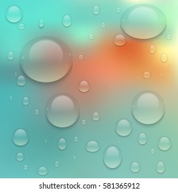 Realistic Transparent Water Drops.  Vector background with drops.