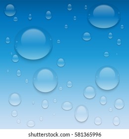 Realistic Transparent Water Drops.  Vector background with drops.