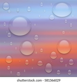 Realistic Transparent Water Drops.  Vector background with drops.
