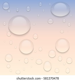 Realistic Transparent Water Drops.  Vector background with drops.