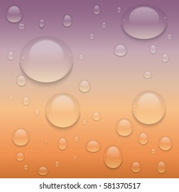 Realistic Transparent Water Drops.  Vector background with drops.