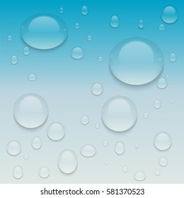 Realistic Transparent Water Drops.  Vector background with drops.