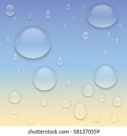 Realistic Transparent Water Drops.  Vector background with drops.