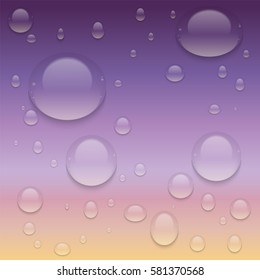 Realistic Transparent Water Drops.  Vector background with drops.