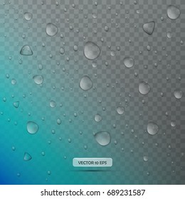 Realistic transparent water drops. Vector illustration. Water drops icon. Overlay