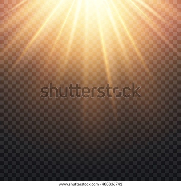 チェックの背景にリアルな透明な黄色の太陽光 暖かいオレンジのフレア効果 星からの日差し 太陽光の明るいイラスト のベクター画像素材 ロイヤリティフリー