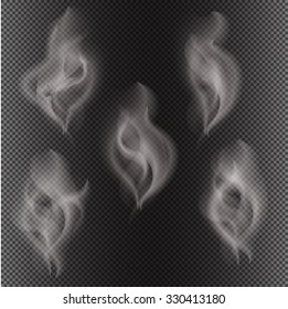 Realistic transparent,cigarette,smoke waves, steam,background. Vector.