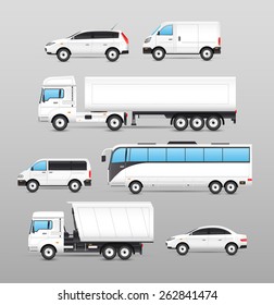 Realistic Transport Icons Set With Car Van Bus Truck Isolated Vector Illustration