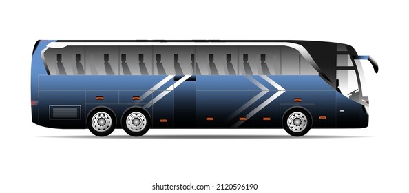 realistic travel bus side view with simple  colors gradients, illustration passengers bus side view.
