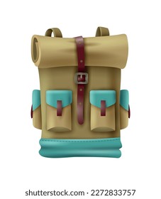 Realistic travel camping backpack on white background vector illustration