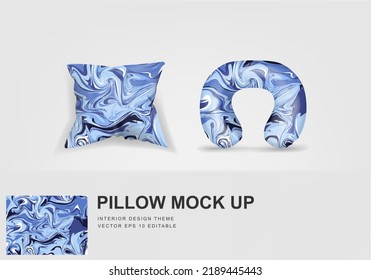 Realistic travel neck pillows mockup template and cover cushion case, Printable graphic for Home decorative theme design with marble  texture (Vector set template, Fully editable color change)