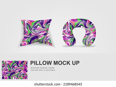 Realistic travel neck pillows mockup template and cover cushion case, Printable graphic for Home decorative theme design with marble  texture (Vector set template, Fully editable color change)