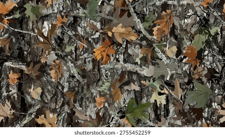 Realistic Tree and Autumn Leaf Camo – Seamless Outdoor Nature Pattern
