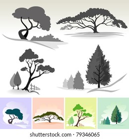 Realistic Tree Icons and Symbols