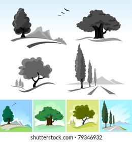 Realistic Tree Icons and Symbols