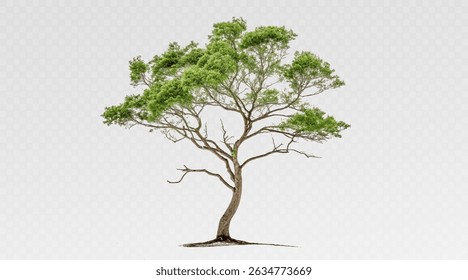 Realistic tree, palm, bush on transparent background. Greenery for landscape or architectural design, botanical elements for garden or forest, vector png.