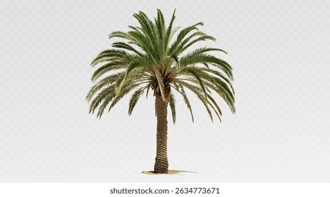 Realistic tree, palm, bush on transparent background. Greenery for landscape or architectural design, botanical elements for garden or forest, vector png.