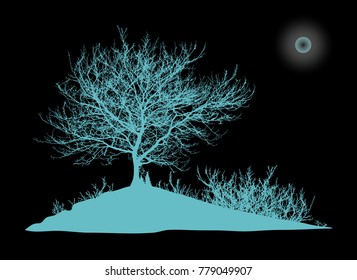 Realistic tree silhouette on black background (Vector illustration).Eps10